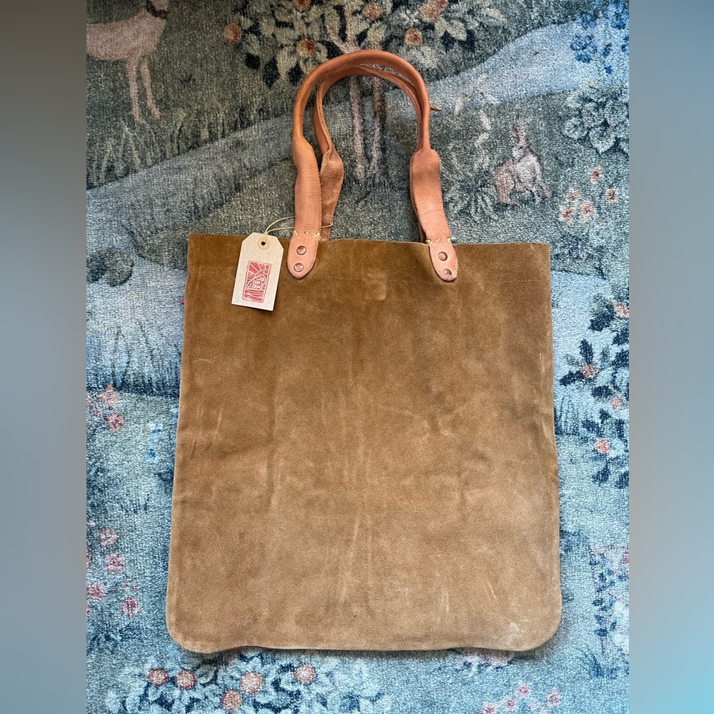Brown Suede Leather Tote Bag Satorisan - Picture 2 of 6